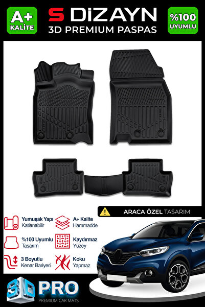 S Dizayn S-Dizayn Renault Kadjar 3D Pro Havuzlu Paspas 2015 Üzeri A+ Kalite 3...