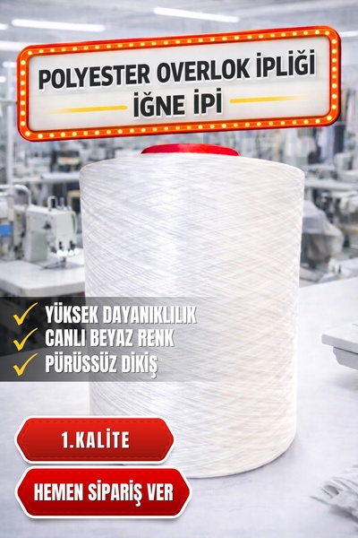 GÜNEYLİ MAKİNA Beyaz Endüstriyel Overlok Dikiş Makinesi İpi 6 kg – 1600 Denye...