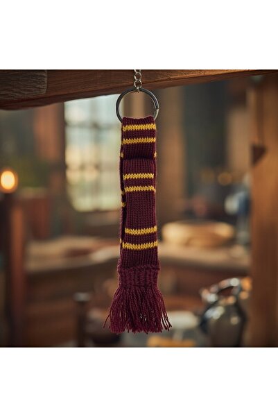 Harry Potter Gryffindor Bordo Sarı Örgü Atkı Anahtarlık
