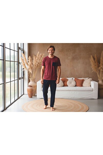 LİLA İÇ GİYİM Ανδρικό σετ πιτζάμες από βαμβάκι με τσέπες και κοντά μανίκια σε...