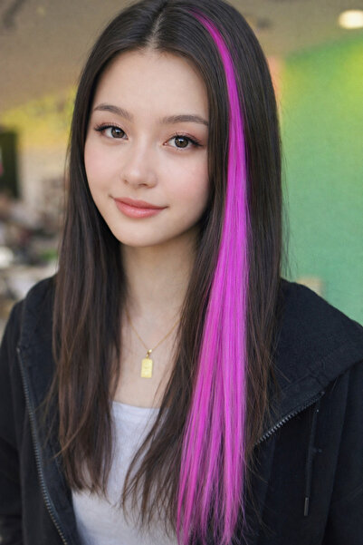 TAKIŞTIR Extensie de păr colorată roz, tip Yan Snap, 50 cm