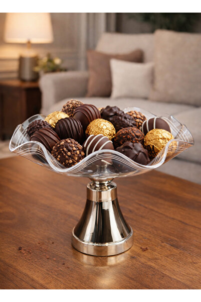 ALQANNAS Acrylic Candy Server with Silver / Titanium Stainless Steel Base