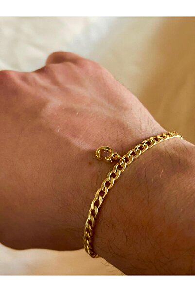 bijoux uniques سوار فاخر من الفولاذ مع حرف C ذهبي