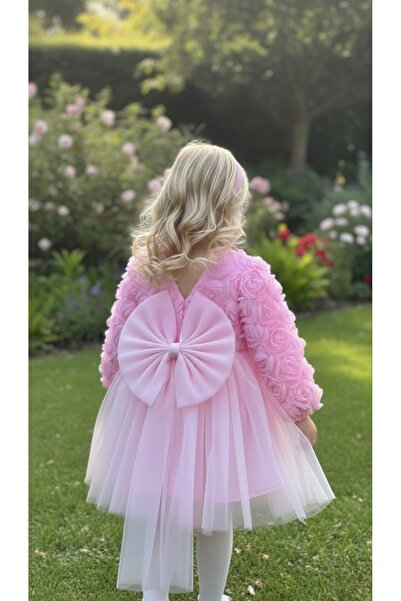 BİLGEN Style Рокля за момиченце в цвят захарно розово с розов мотив и панделк...