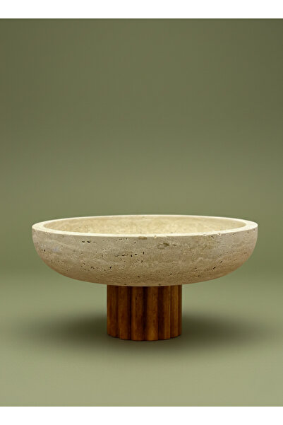 FARALYAHOME Sunumluk Marble Bowl Travertine Rufless Footed 25X5 cm