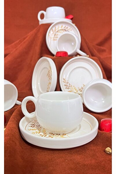 Erbaşlar İndia 12 Parça Lüx Seramik Kahve Fincan Takımı, Beyaz Türk Kahvesi F...