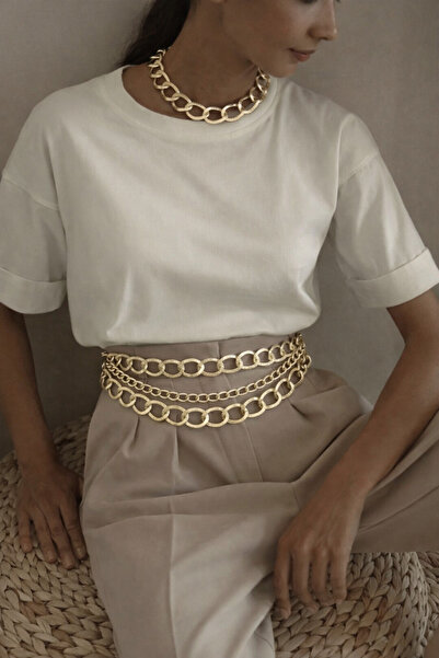 Maiden design Gold Renk Sıralı Zincir Kemer Ve Kolye