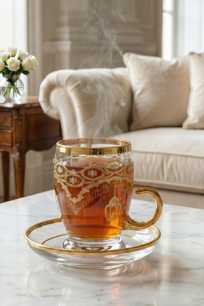 SQUALO Glass tea set – 6 pieces – decorated with gold and silver