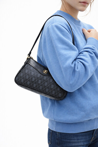 REVENKO Μαύρη γυναικεία τσάντα ώμου με κλείσιμο με φερμουάρ - RVN0019