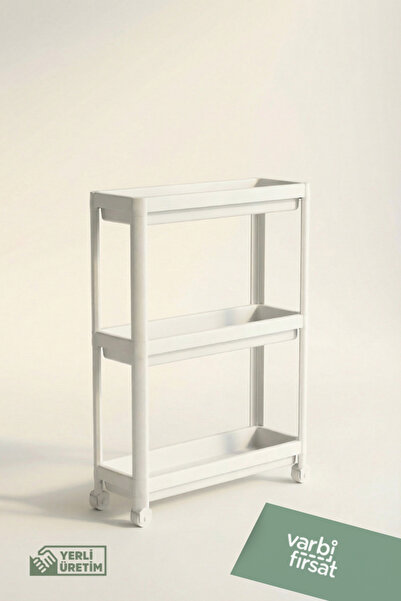 Varbifırsat Slim 3-Tier Wheeled Shelving Unit White, Bathroom Shelf, Kitchen ...