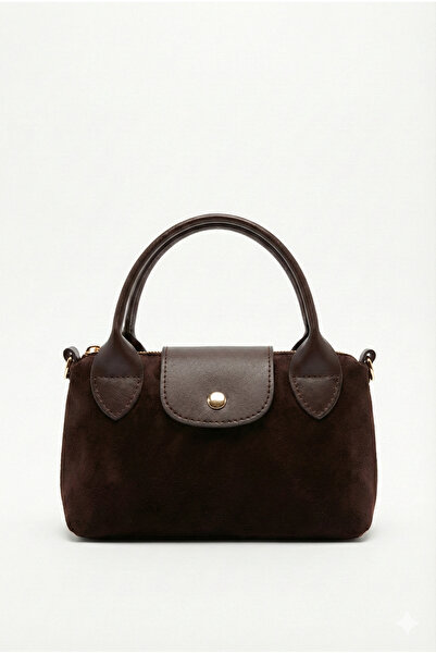 PurpleART Dámská semišová hnědá mini kabelka do ruky a přes rameno 13X20CM