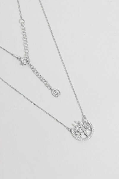 So CHIC... Hayat Ağacı Figürlü 18 Ayar Beyaz Altın Kaplama Taşlı 45 Cm Gümüş ...