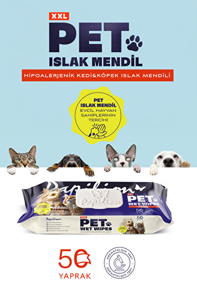 Papilion XXL Evcil Hayvan Islak Havlusu Kedi & Köpek Pati Kulak Göz Temizleme...