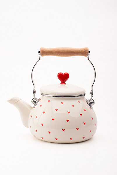 EMAYlab Cupid Enamel Heart Patterned Vintage Kettle - 2 Liters, Can Be Placed...