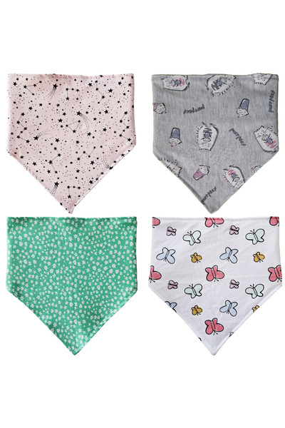 Baby Minik وشاح مثلث من القطن الممشط المقاوم للسوائل ومريلة تغذية 4 قطع