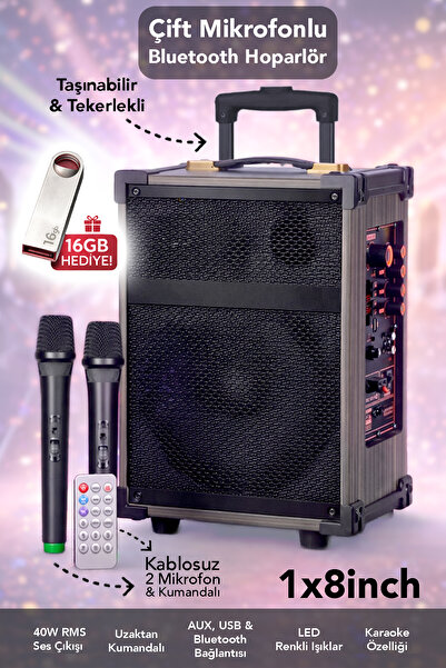 mimtec Çift Mikrofonlu Bluetooth Hoparlör - Kablosuz Mikrofon Kumandalı Taşın...