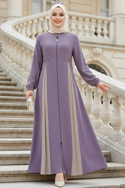 N.S NEVA STYLE Zippered Lilac Hijab Ferace 45288Lila