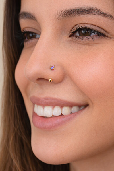 Sacce Scarves&Accessories 316 L Çelik Smiley Hızma Burun Piercingi Hologram R...