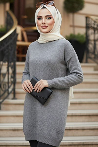 N.S NEVA STYLE Πλεκτό πουλόβερ με σχέδιο γκρι Τούνικ 20023GR