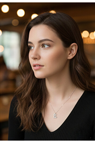 Inochis ChicPaws Zirkon Taşlı 925 Ayar Gümüş Harf Kolye (E HARFİ) Rodaj Kaplama