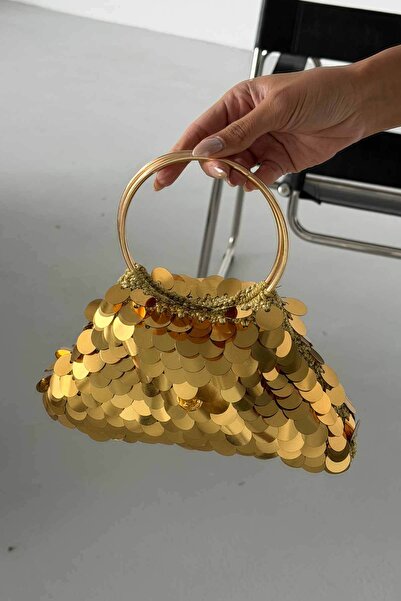 AYAKKABI PRENSİ Elea Pullu Payetli Çanta ALTIN