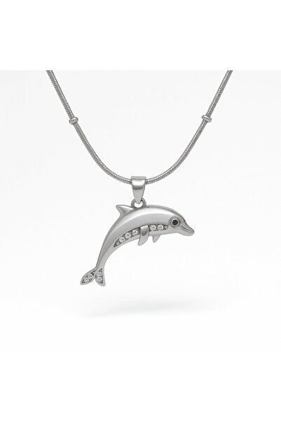 Tesbihane Women's Steel Necklace - Dolphin Fish Design - Bulk Snake Chain - W...
