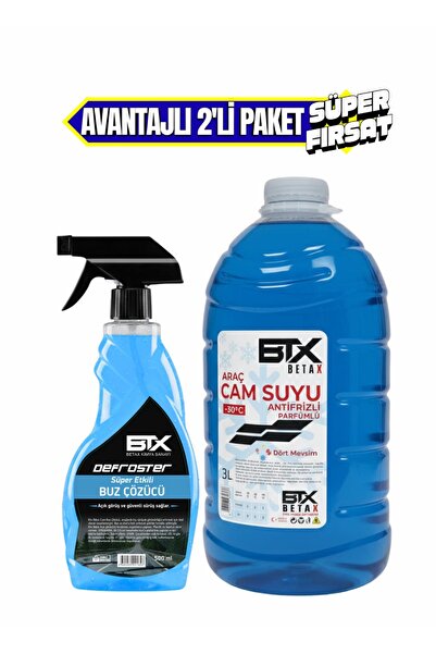 Betax Süper Etkili Buz Çözücü Sprey 500 ml - 30°C Antifrizli Cam Suyu 3 LT