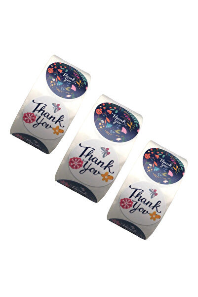 OEM Set 3 role cu 500 stickere adezive, fiecare, mesaj Thank You, diverse var...