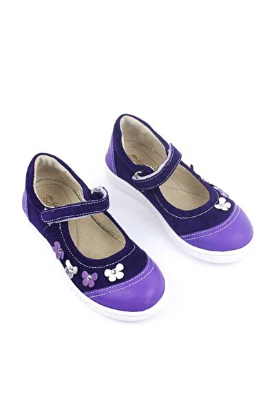 tino Pantofi usori , de copii , din piele naturala, cu flori 1793-MOV/MOV