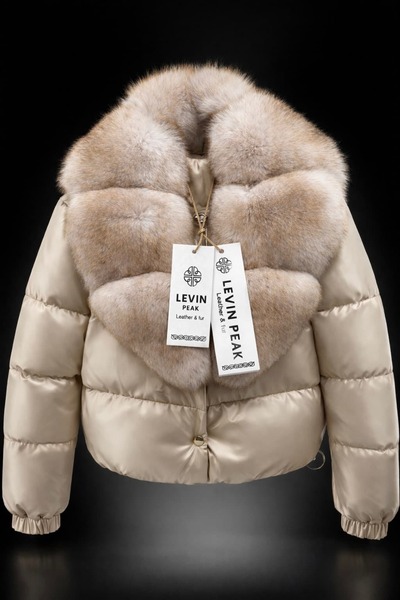 Levin Peak Elissea Gold Kadın Şişme Mont – Kürk Yakalı (İnci Şampanya Bej)