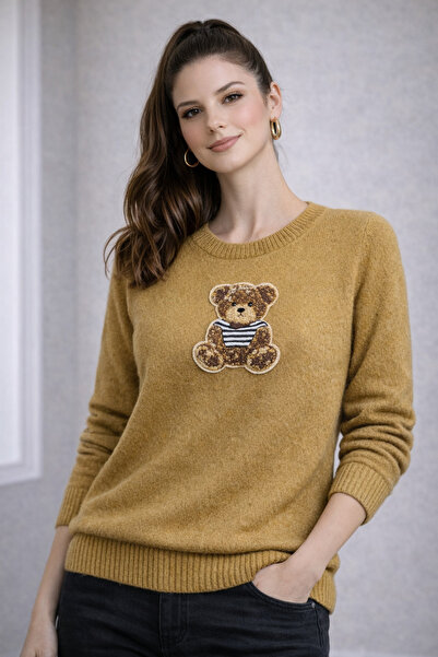 TUSSE Жіночий елегантний светр з вишивкою ведмедиком, великий розмір, трикота...