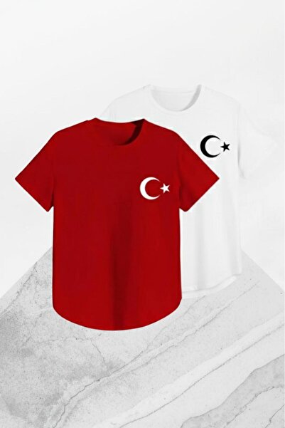 CAST COLLECTİON Tricou oval unisex, roșu-alb, cu imprimeu cu steagul turcesc,...