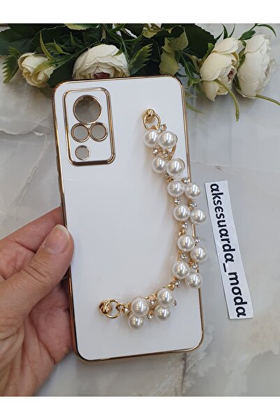 Aksesuarda Moda Vivo V21 Compatible Pearl Hand-Applied Laser Cut Glossy Case