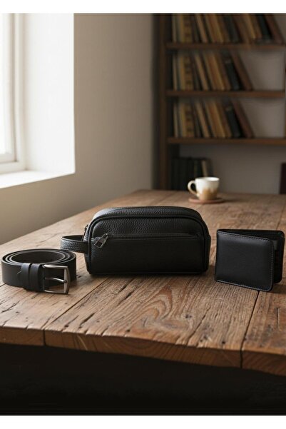 Duke Nickle Чорна чоловіча сумка, ремінь, гаманець, 3-комплектний елегантний ...