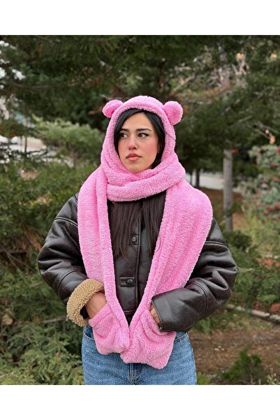 ÖZSEMODA Yetişkinler ve Çocuklar için Welsoft Peluş Bere Atkı Eldiven Kulaklı...