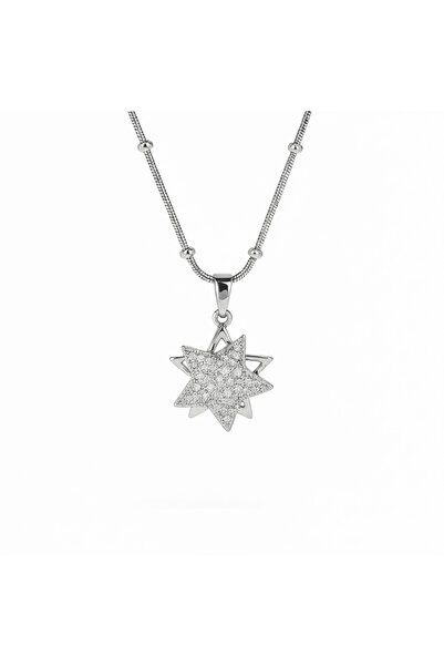 Tesbihane قلادة نسائية من الفولاذ - تصميم نجمة - حجر زركون أبيض - موديل عجلة ...