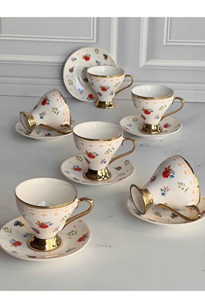 ROSSEV Türk Kahve Fincanı Vintage Bloom 6 Kişilik 12 Parça