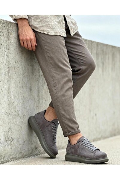 Knack High Sole Casual Shoes 044 Gray Suede (Green Sole)