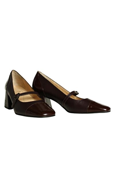 Platin Burgundy Leather Strap Women's Heeled Shoes