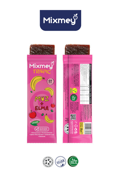 mixmey Muz Meyve Barı 18 Adet | Sağlıklı Atıştırmalıklar – Vegan, Glutensiz, Koruyucusuz (20GR X 18 ADET)