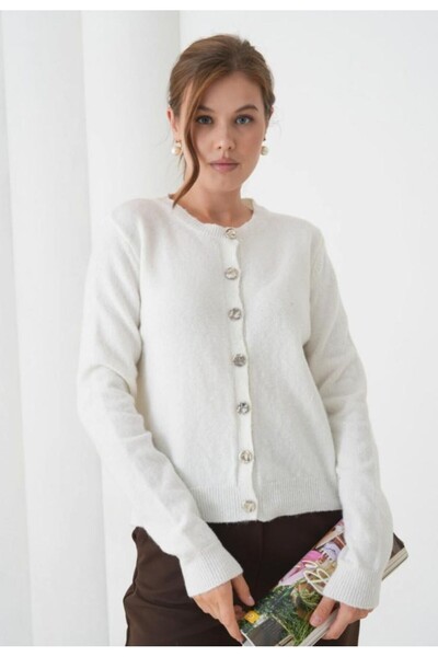 fuşyha butik Parlak Simli Düğmeli Triko Hırka