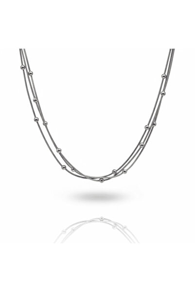 Tesbihane Women's 3-Piece Steel Necklace - Bulk Snake Chain - Silver Color