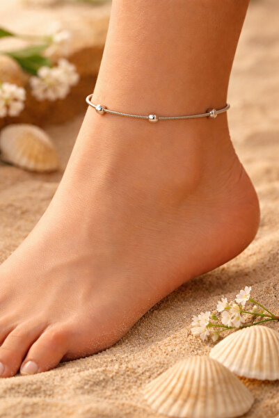 Arvital Special Day Gift Minimal Steel Anklet Silver Color Bead Detailed Adju...