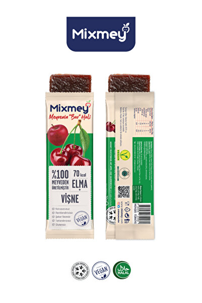 mixmey Vişne Meyve Barı 18 Adet | Sağlıklı Atıştırmalıklar – Vegan, Glutensiz, Koruyucusuz (20GR X 18 ADET)