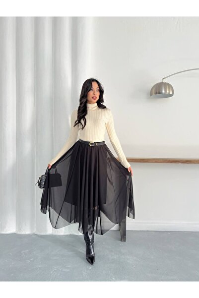 AYKA WEAR تنورة من التول غير متماثلة للموسم الجديد مع حزام