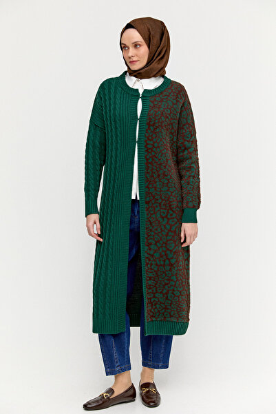 Setrms Leoparlı Kopçalı Uzun Triko Hırka