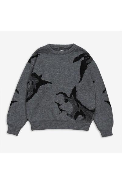 Onlyy wezzy Animals Gri Oversize Triko Kazak