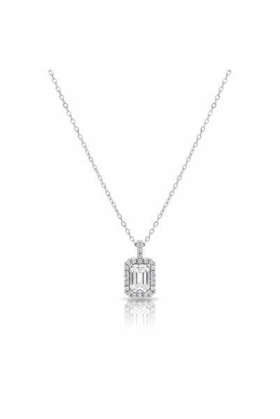 Tesbihane قلادة نسائية من الفولاذ بحجر واحد - حجر زركون باجيت - مع سلسلة فورس...