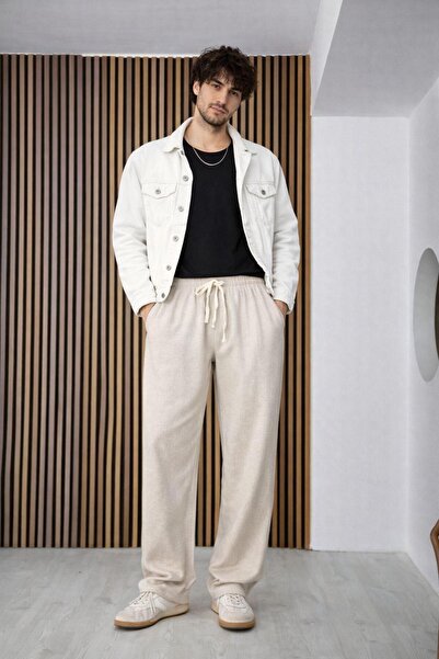 RE7EDİ Plain Plaid Fabric Trackpants Beige