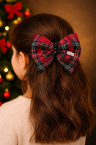 Louen lucie Plaid Padded Shiny Bead Detailed Ribbon Buckle